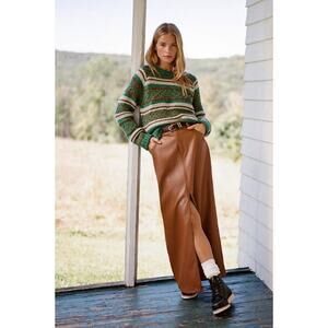 Pilcro Skirt Womens 8 The Madi Faux Leather Front Slit Midi Brown Western Retro